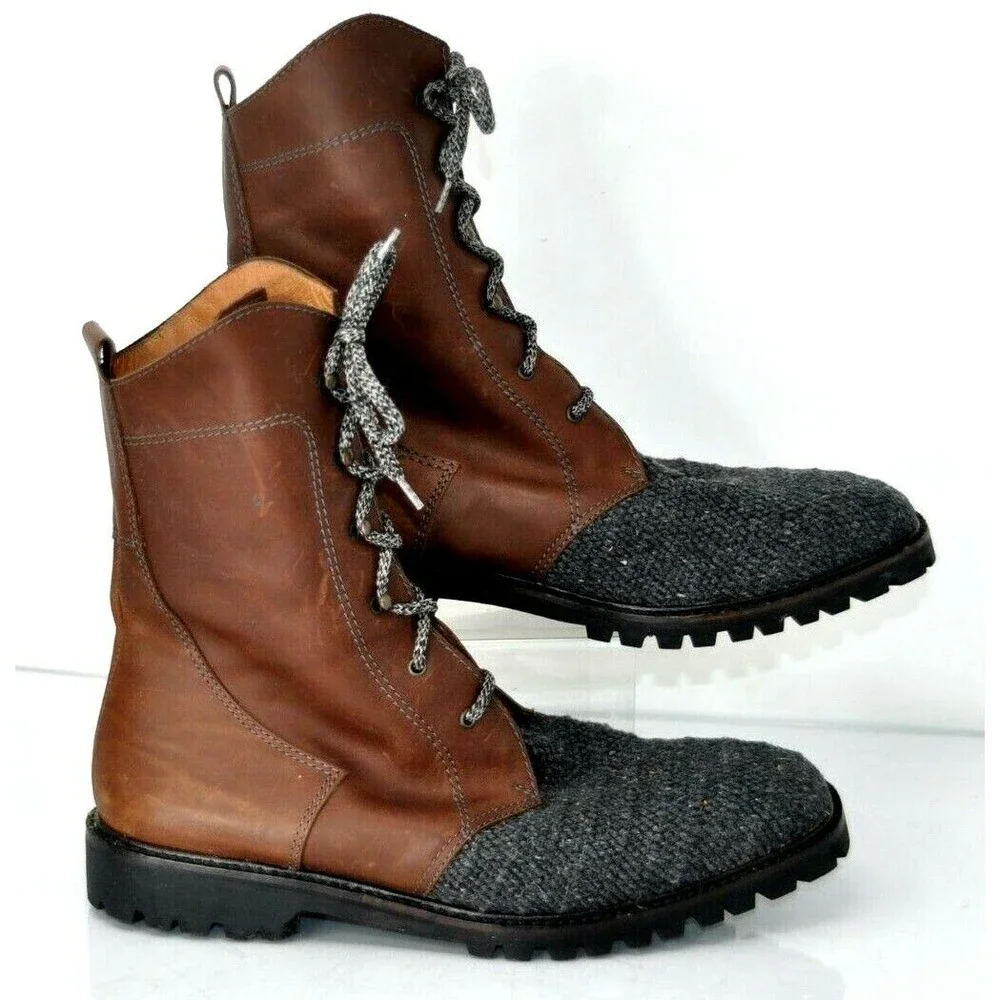 Roccia Wool & Leather Boots Men's Gray Brown Size 42 1/2 Phillipe Paris